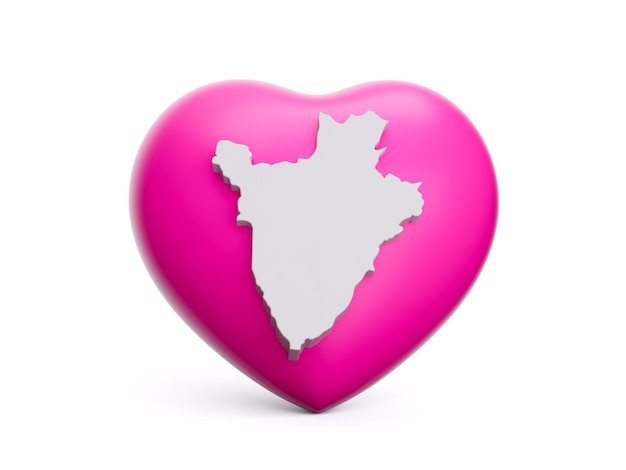 3d Pink Heart With 3d White Map Of Burundi Isolated On White Background 3d Illustration