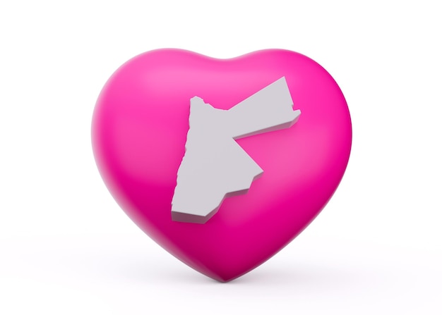 3d Pink Heart With 3d White Map Of Jordan Isolated On White Background 3d illustration