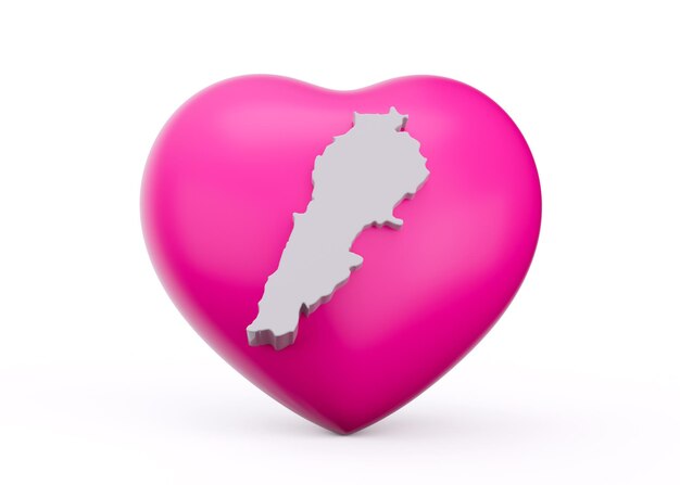 3d Pink Heart With 3d White Map Of Lebanon Isolated On White Background 3d