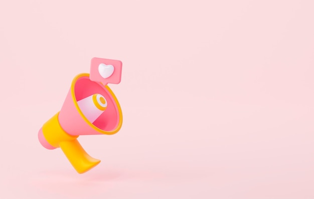 3d pink loudspeaker for subscription notifications or like sign for social networks 3d rendering