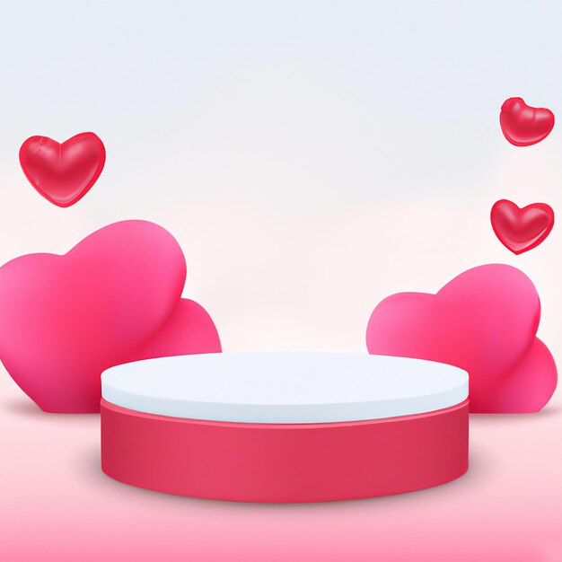 Photo 3d pink love product podium with hearts and displays