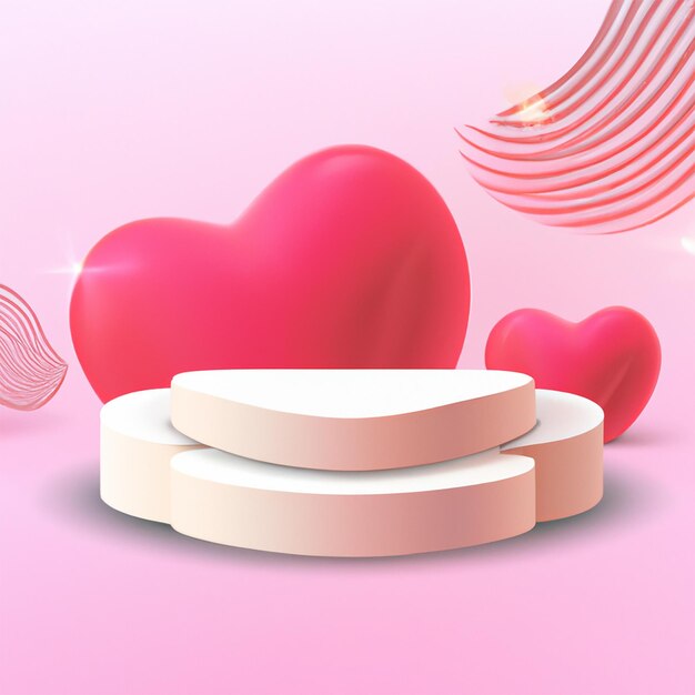 Photo 3d pink love product podium with hearts and displays