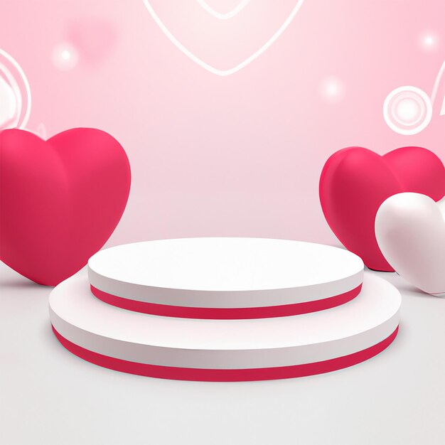 Photo 3d pink love product podium with hearts and displays