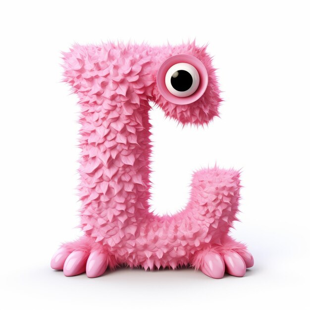 Foto 3d pink monster letter c su sfondo bianco con texture arenose