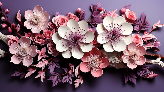 3d pink and purple branches flowers