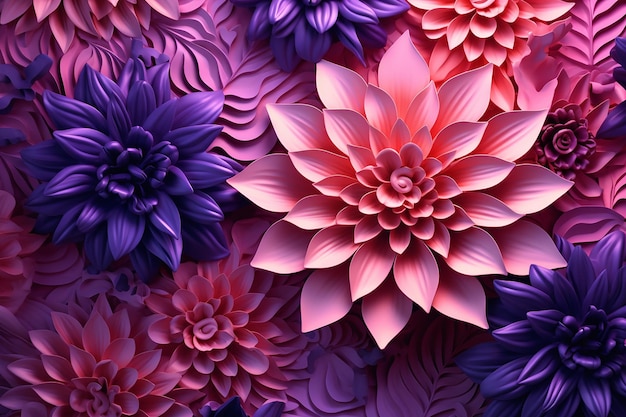 3Dのピンクと紫の花の背景