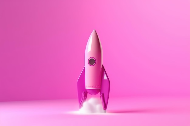 3d pink rocket launch on pink background spaceship icon ai generated