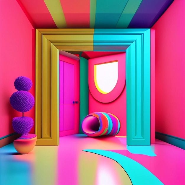 Photo 3d pink room interior design generated with ai