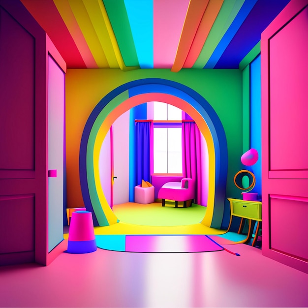 Photo 3d pink room interior design generated with ai