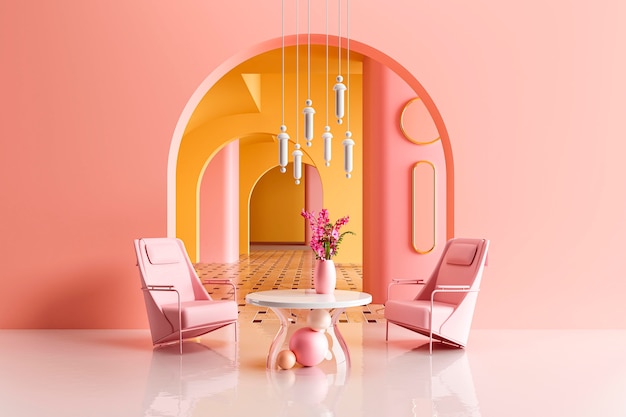 Interior design della stanza rosa 3d