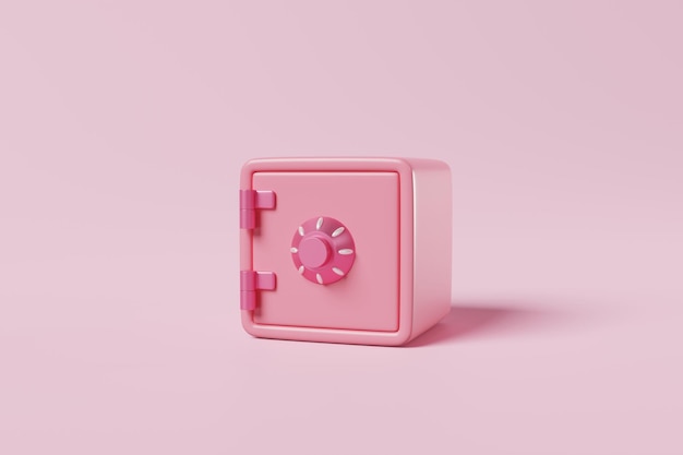 3d pink safe box icon on pink background money savings bank\
safety protection security concept 3d rendering