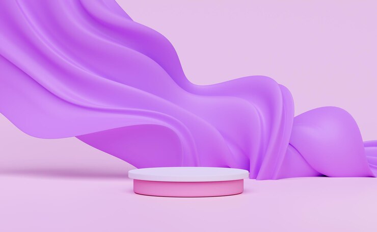 3d pink stage podium empty with purple soft fabric abstract geometric cosmetic showcase pedestal pink background minimal modern scene 3d render illustration