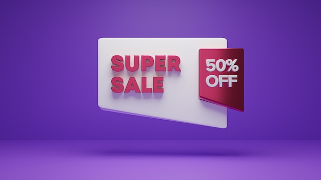 3D Pink White Render banner of 50% super sale