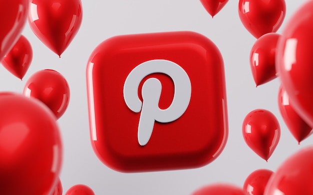 3d pinterest-logo met glanzende ballonnen