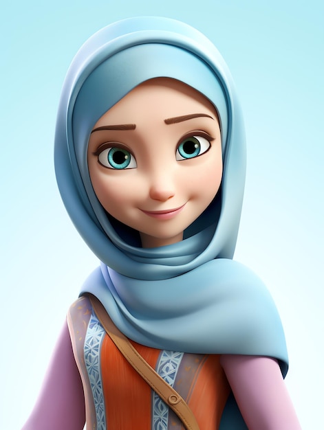 3d pixar character portraits of muslim