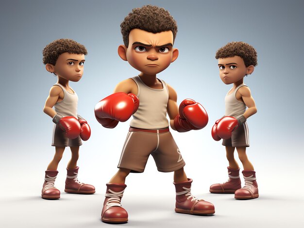 Photo 3d pixar character portraits of young athlete boxing