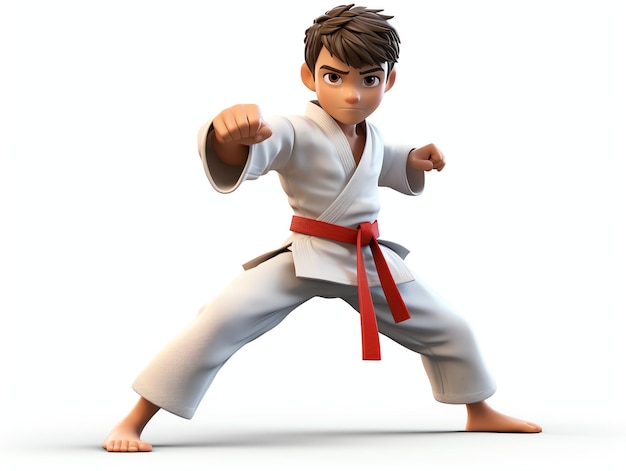 3d Pixar character portraits of young athlete karate