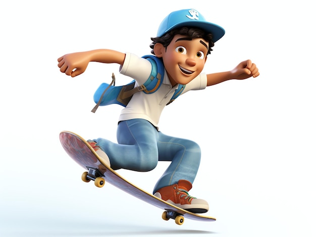 3d Pixar character portraits of young athlete sekateboards