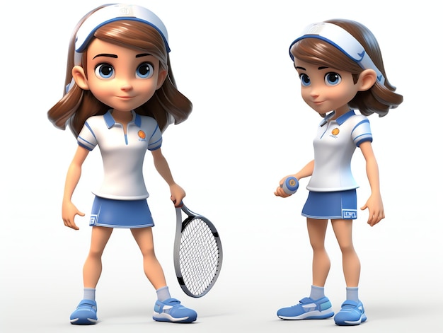 젊은 선수 테니스의 3d Pixar 캐릭터 초상화