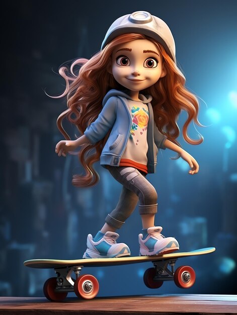 3d pixar character potraits of sekateboard