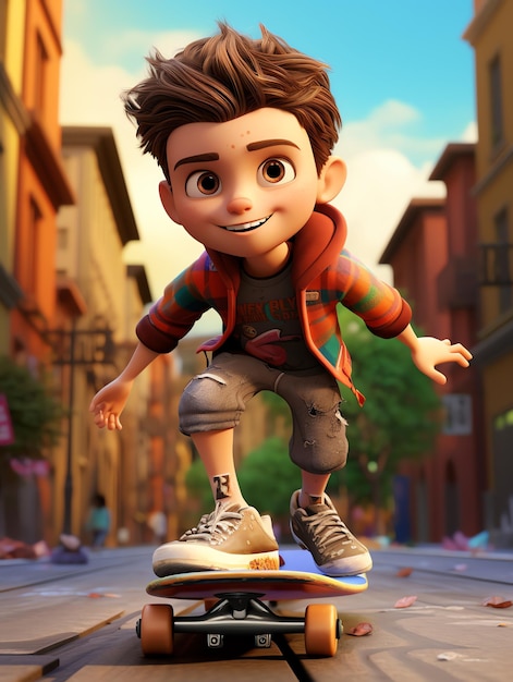 3d pixar character potraits of sekateboard
