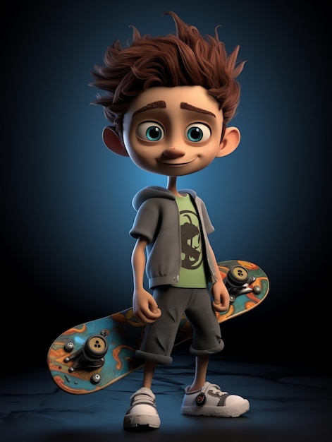 3d pixar character potraits of sekateboard