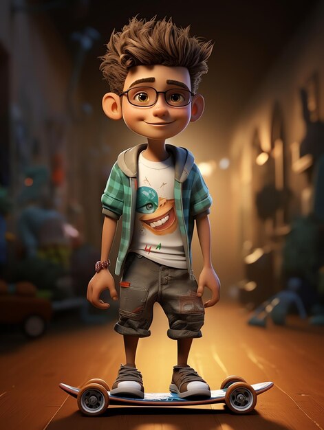 3d pixar character potraits of sekateboard