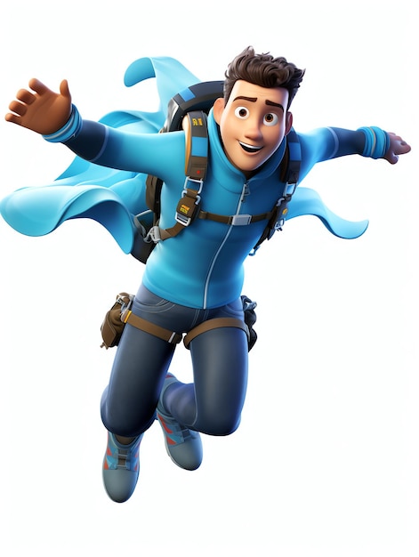 3d pixar character potraits of sky diving