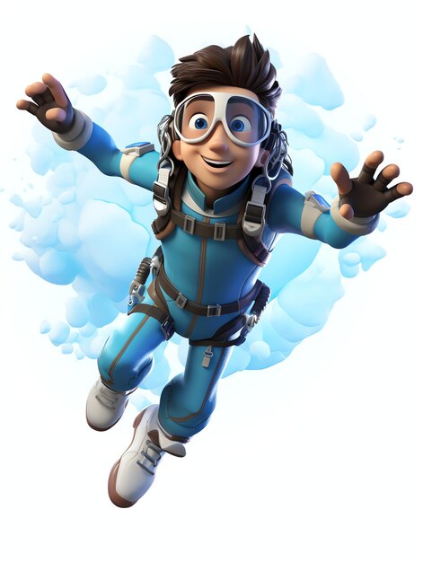 Photo 3d pixar character potraits of sky diving