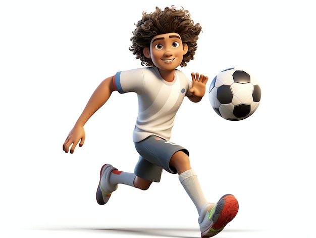 3D Pixar-karakterportretten van jonge atleetvoetbal