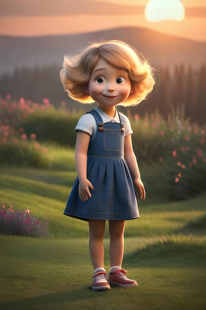 3D рендеринг маленькой девочки в стиле Pixar с октановым числом Generative ai