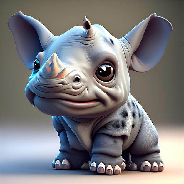 3D фото миниатюрного носорога в стиле Pixar