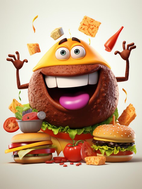 3d pixarkarakterpotraits van hamburgers