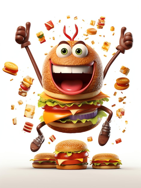 Foto 3d pixarkarakterpotraits van hamburgers