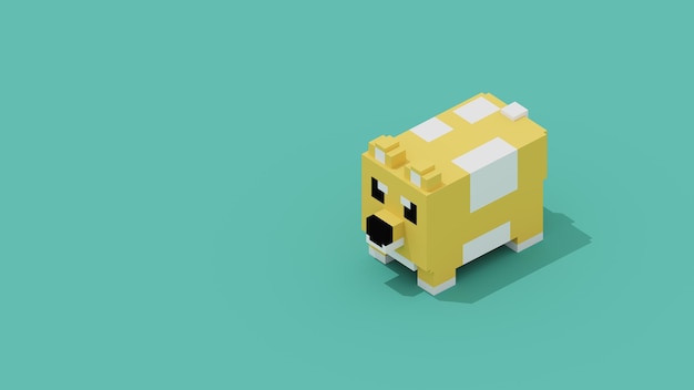 3D Pixel Animal with copy space banner wallpaper Pixel dog with green or mint background 3D render