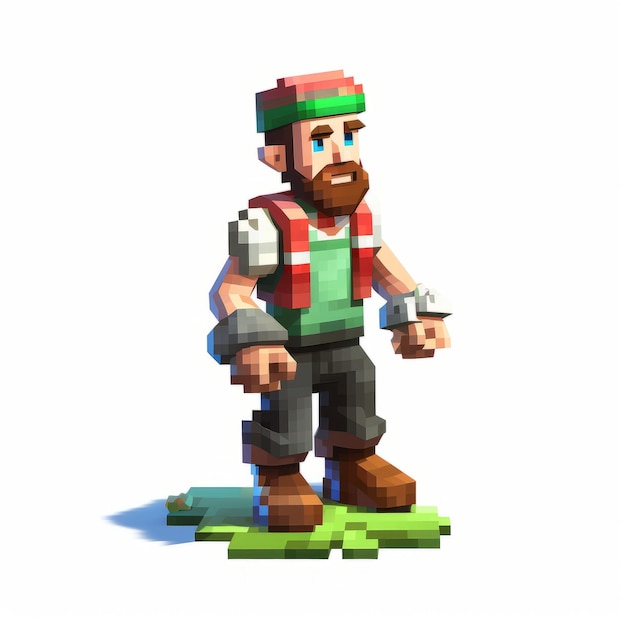 Photo 3d pixel art of mason charming gamercore character in uhd image