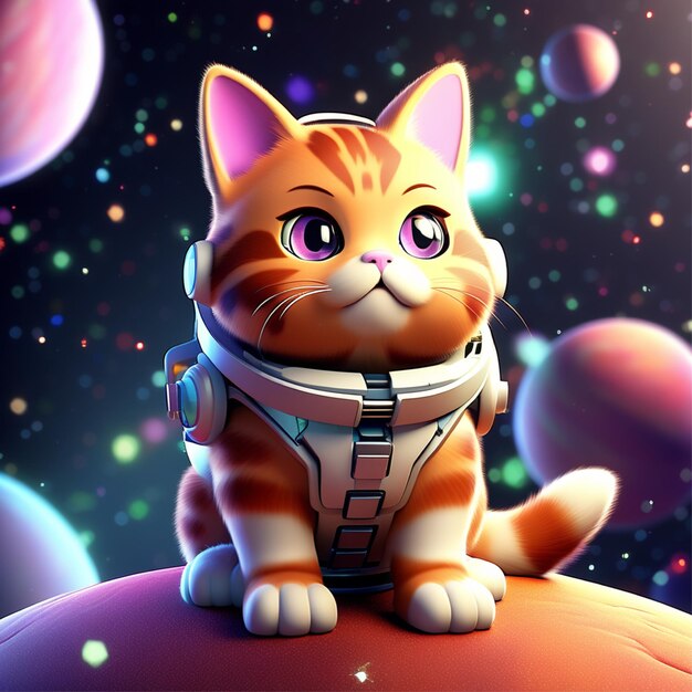 3d pixel cat japanese good luck cute space background