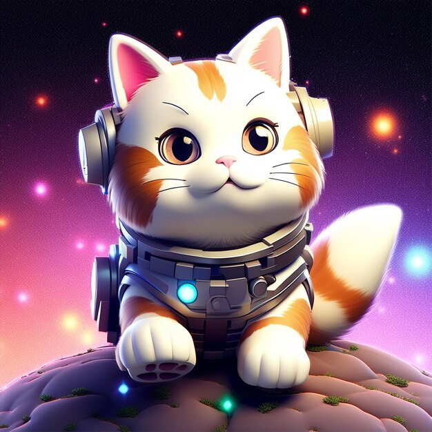 3d pixel cat japanese good luck cute space background