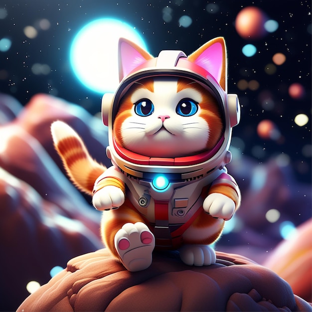 3d pixel cat japanese good luck cute space background