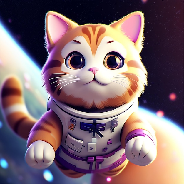 3d pixel cat japanese good luck cute space background