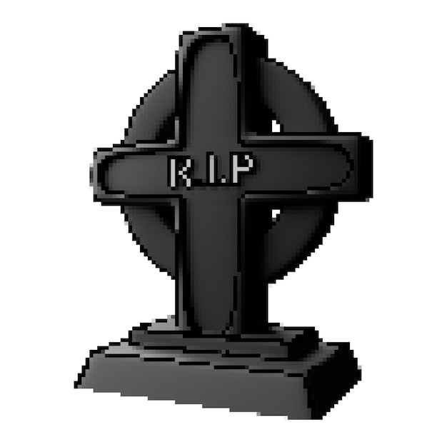 3d pixel style scary gravestone with cross decorative ornament halloween design theme icon cartoon