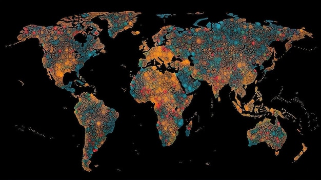 3d Pixel world map on black background Generative Ai