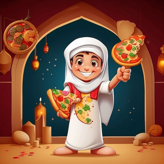 3d pizza and muslim characters