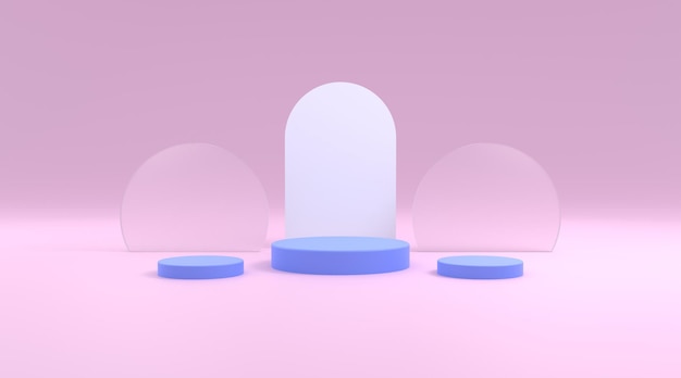 3d Платформа синего и стеклянного цвета на фиолетовом фоне 3d рендеринг иллюстрации подходит для продукта