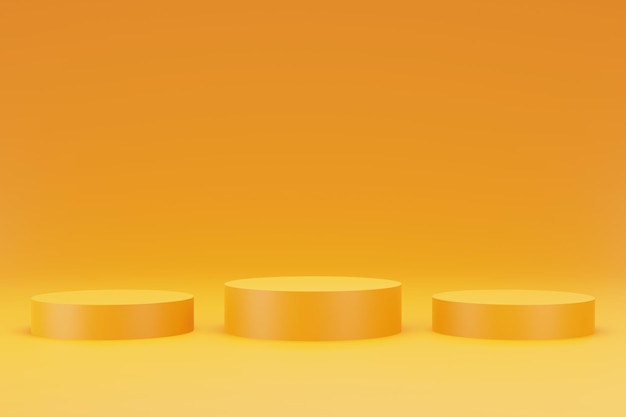 제품 배경 무대 또는 연단 받침대 3d 그림 렌더링을 위한 3d 플랫폼 오렌지 색상