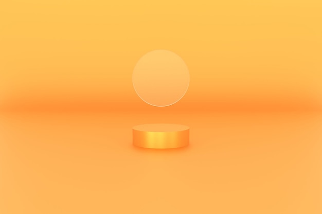 3d platform orange color for product background stage or podium with glass circle 3d illustration