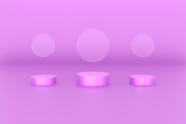 3d platform purple color for product background stage or podium and blank platform with glass