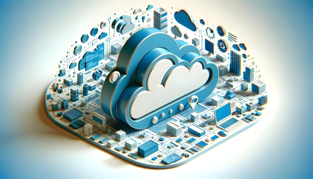 3d platte icoon als Cloudscape Dynamics Dynamische wolkenelementen tegen een digitaal wolkenlandschap dat vertegenwoordigt