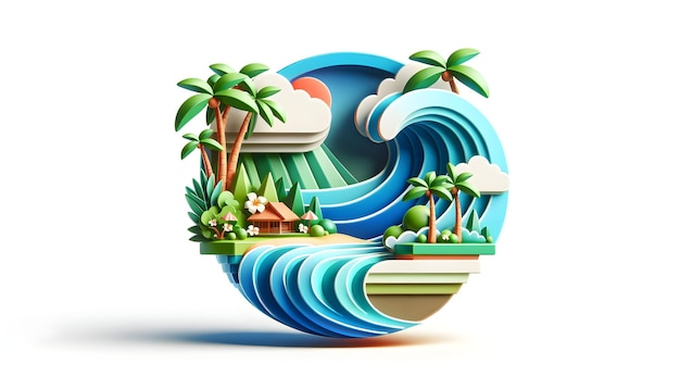 3D platte icoon als Hawaiiaanse Harmony Hawaii Aloha geest waar weelderige landschappen ontmoeten de Stille Oceaan speelse