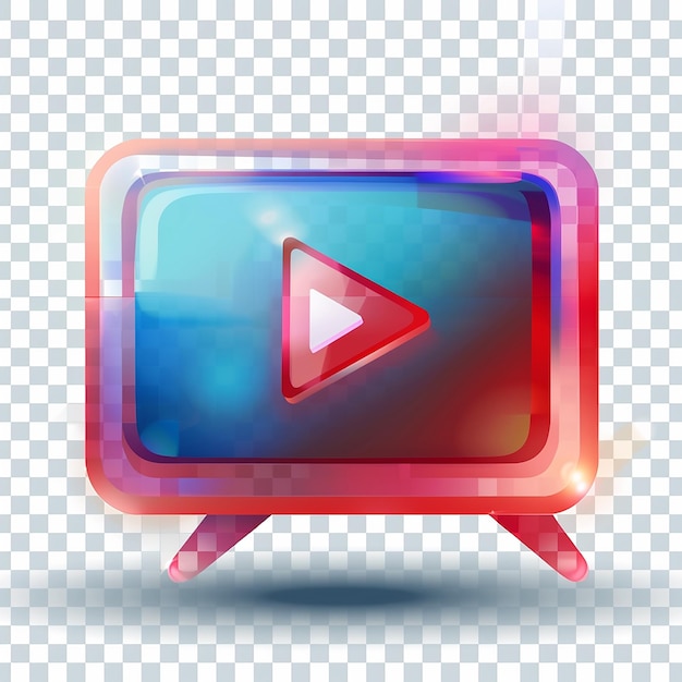 赤いフレームと青と赤の背景を持つ3Dプレイアイコンテレビ画面